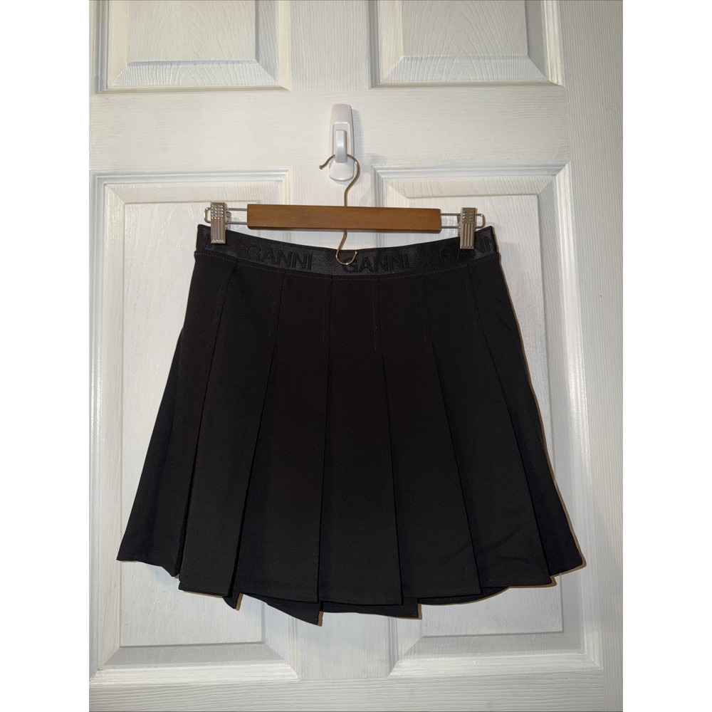 GANNI Women's Black Twill Pleat Skirt Size 38 US 6 Mini Minimalist